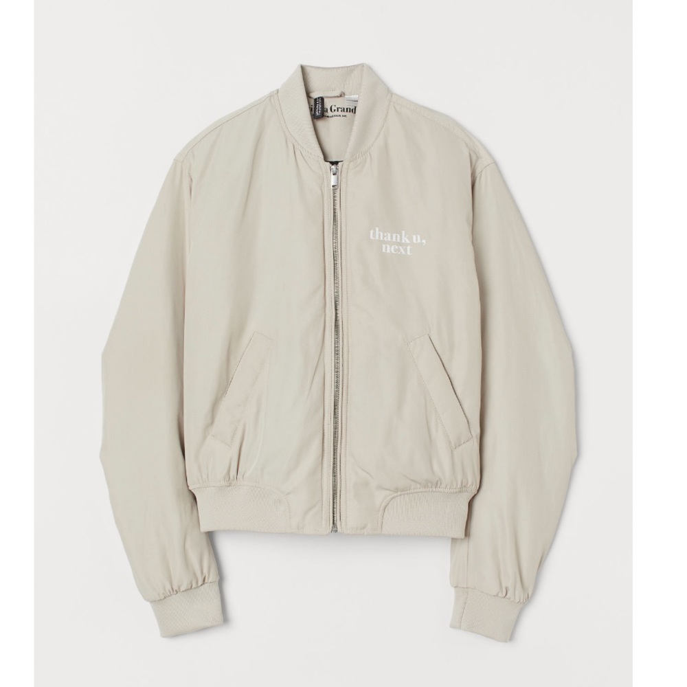 H&M Ariana Grande Beige Printed Bombor Jacket - Picture 6 of 8